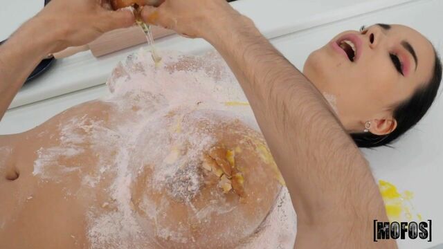 Kitchen scene with gorgeous Sofia Lee