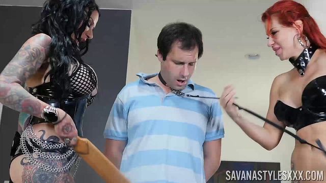 Spanking action with pretty Savana Styles and Jenevieve Hexxx from Grab