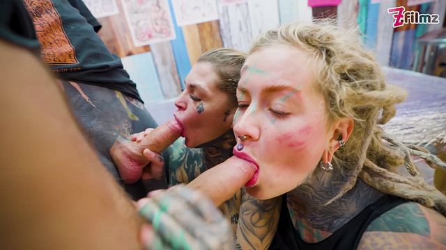 Heavily Tattooed action with gorgeous Anuskatzz, Lily Lu, Merryfun and Nikolaz Zpageti from Grab